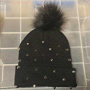 Black Studded Pom Pom Beanie Hat - Kids Accessories